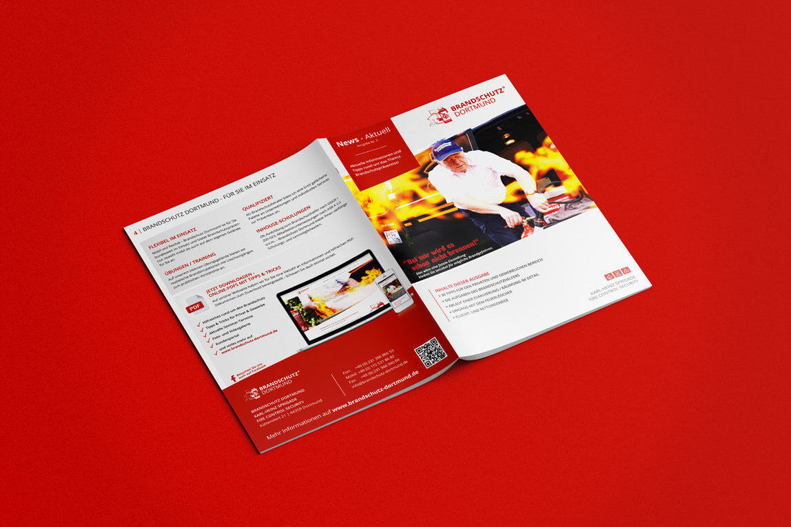 mediadesign linke portfolio - Gestaltung eines Newsletters / Din A4 Broschüre für Brandschutz Dortmund