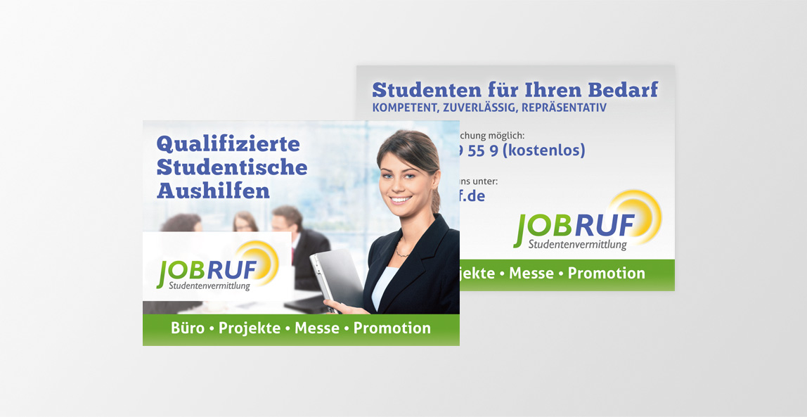 Flyer Jobruf Studentenvermittlung für die Suche nach qualifizierten studentischen Aushilfen Flyer Jobruf Studentenvermittlung für die Suche nach qualifizierten studentischen Aushilfen